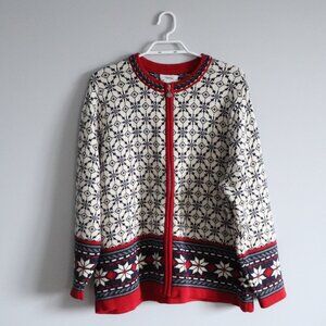 Northern Reflections Women's Sz Lrg Fair Isle Full‎ Zip Crewneck Cotton Cardigan